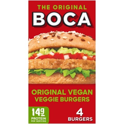 slide 1 of 1, Boca Original Vegan Veggie Burgers - 4 Count, 10 oz