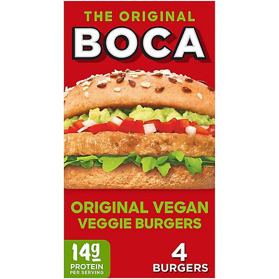 slide 1 of 1, Boca Original Vegan Veggie Burgers - 4 Count, 10 oz