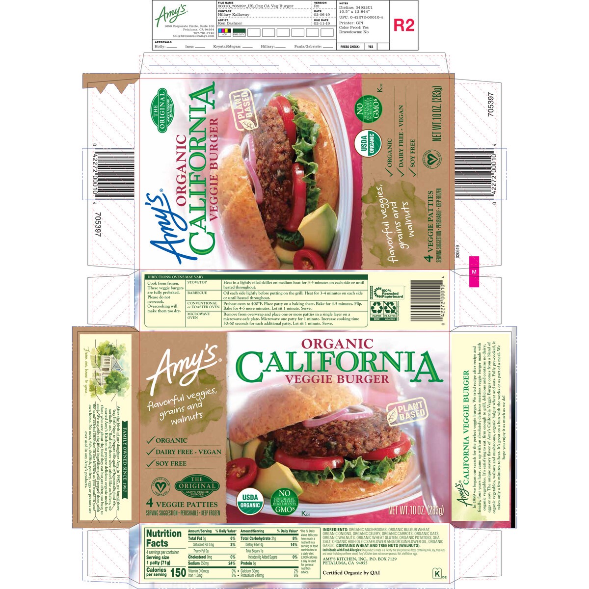 slide 5 of 9, Amys Veggie Burger California Garden Vegetables - 4 Ea, 10 oz