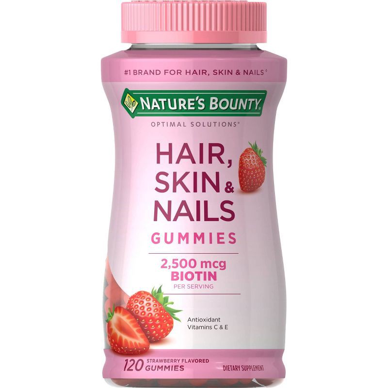 slide 5 of 5, Nature's Bounty Hair, Skin & Nails Gummies with Biotin - Strawberry - 120ct, 120 ct