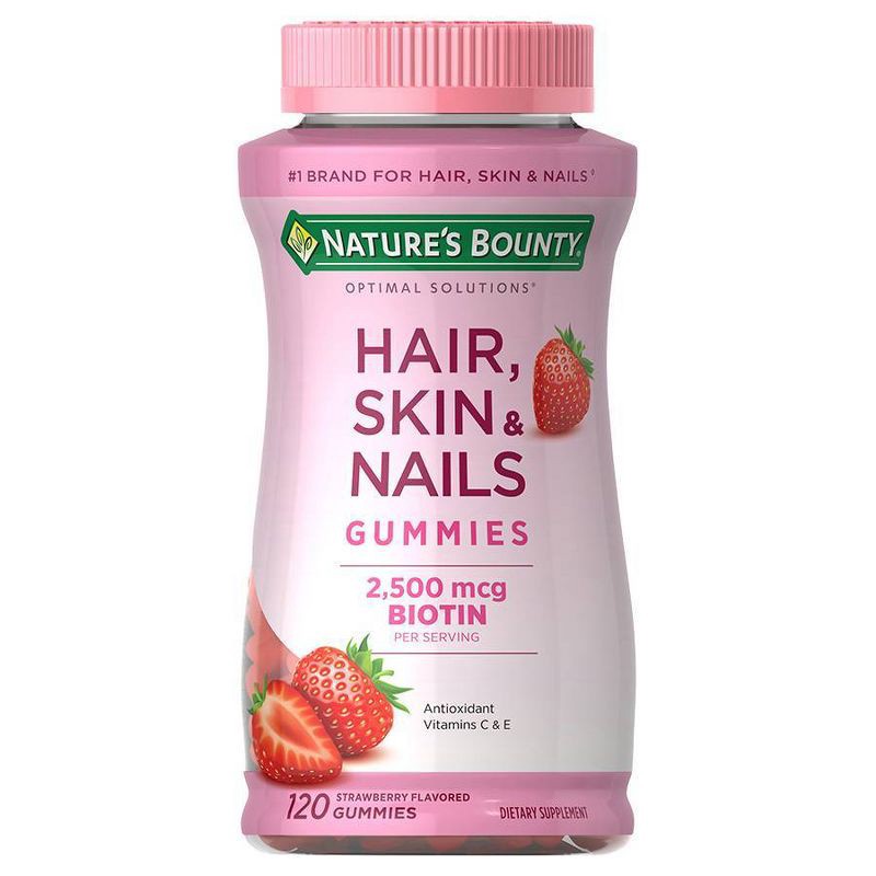 slide 1 of 5, Nature's Bounty Hair, Skin & Nails Gummies with Biotin - Strawberry - 120ct, 120 ct