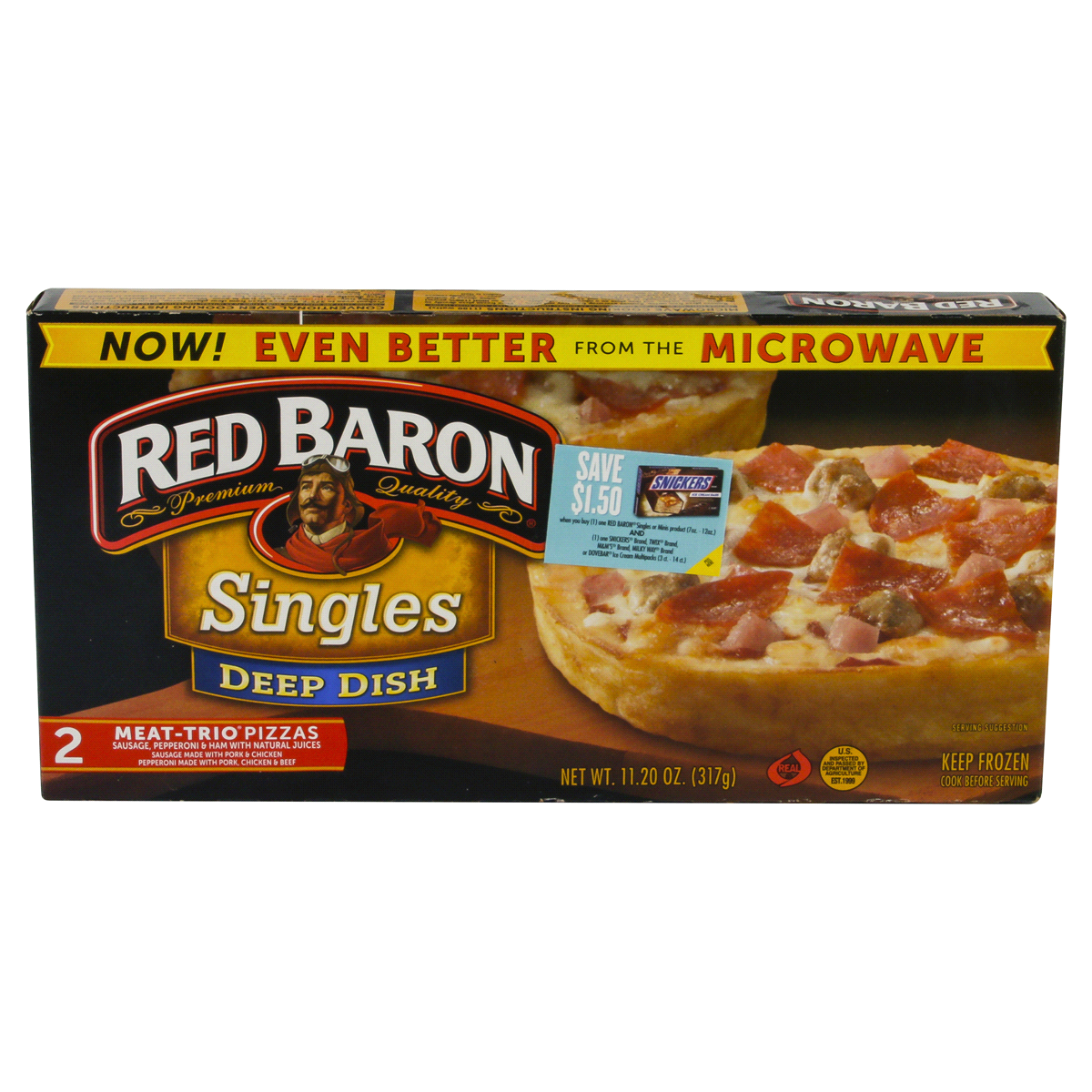 slide 4 of 6, Red Baron Meat Trio Deep Dish Pizza, 11.2 oz