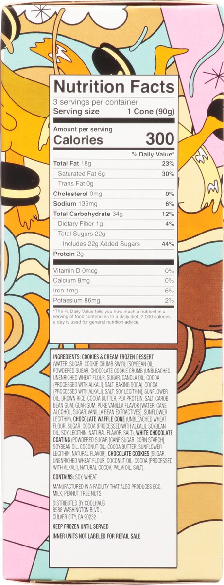 slide 3 of 9, Coolhaus Dairy Free Cookies & Cream Frozen Dessert Cone 3 cones 4.25 fl oz 3 ea Box, 3 ct