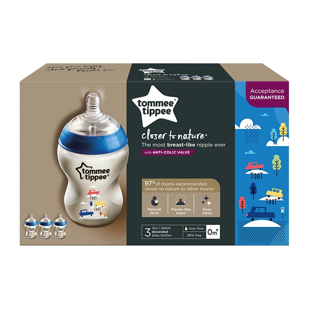 slide 2 of 6, Tommee Tippee Closer to Nature Bottle Clear, 3 ct; 9 oz