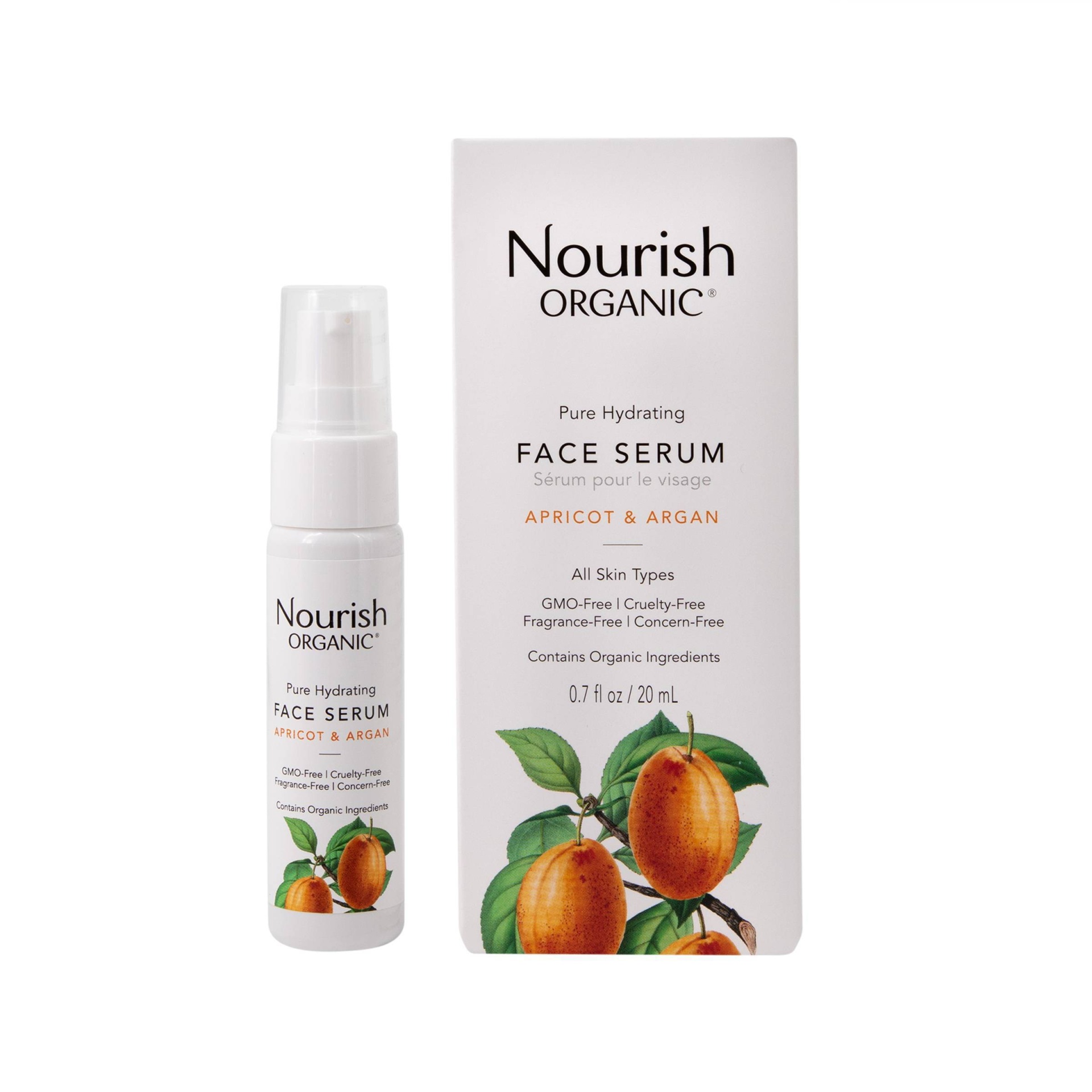 slide 1 of 3, Nourish Organic Pure Hydrating - Apricot & Argan Face Serum, 0.7 fl oz