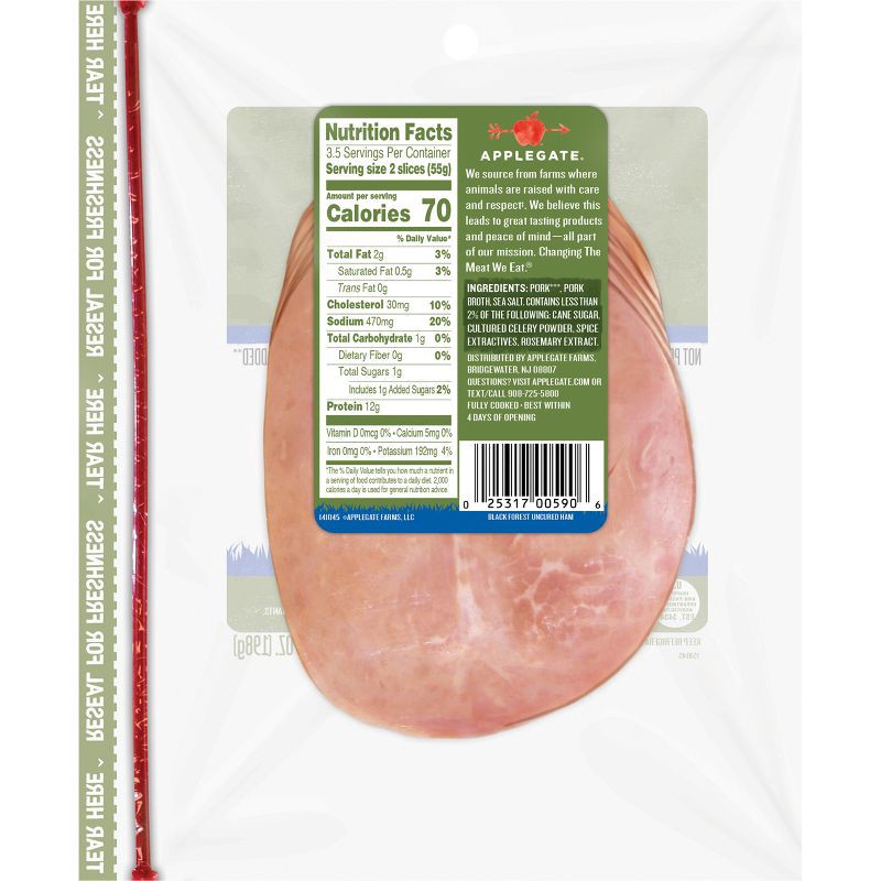 slide 5 of 5, Applegate Farms Applegate Natural Uncured Black Forest Ham - 7oz, 7 oz