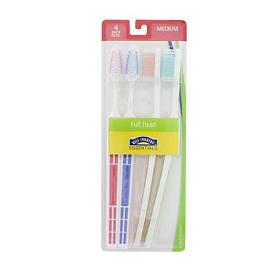 slide 1 of 1, Hill Country Fare Full Head Medium Toothbrushes, 4 ct