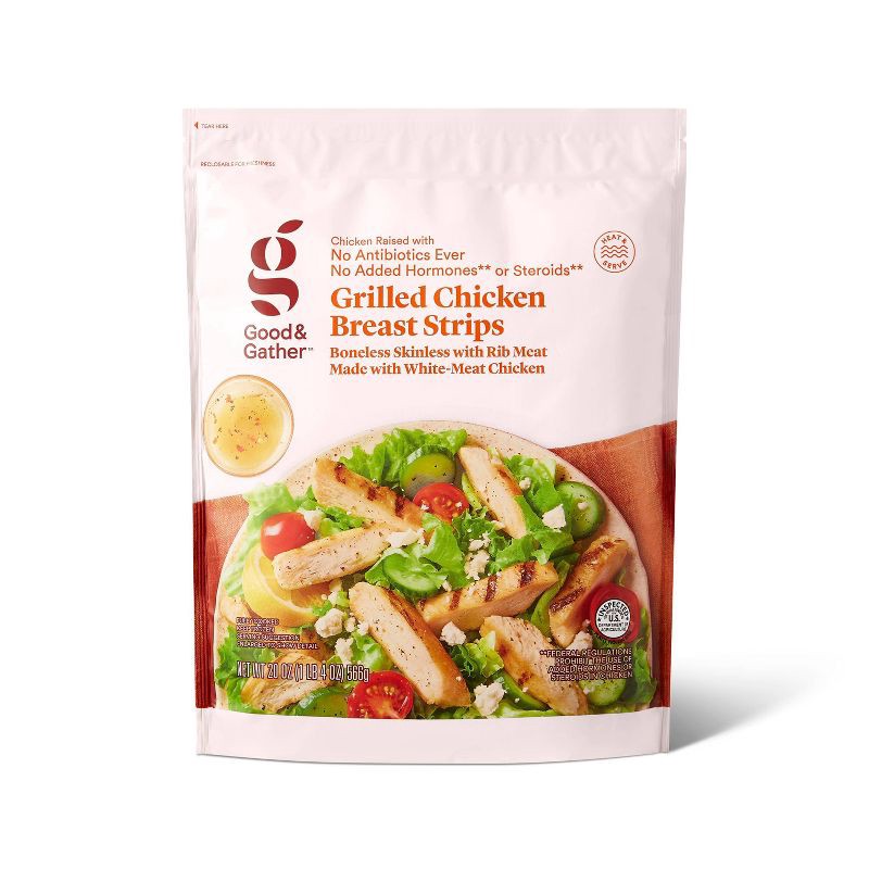 slide 1 of 4, No Antibiotics Every Grilled Chicken Breast Strips - Frozen - 20oz - Good & Gather™, 20 oz