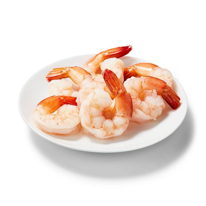 slide 2 of 4, Jumbo Tail On Peeled & Deveined Cooked Shrimp - Frozen - 26-30ct/16oz - Good & Gather™, 26 ct; 30 ct, 16 oz