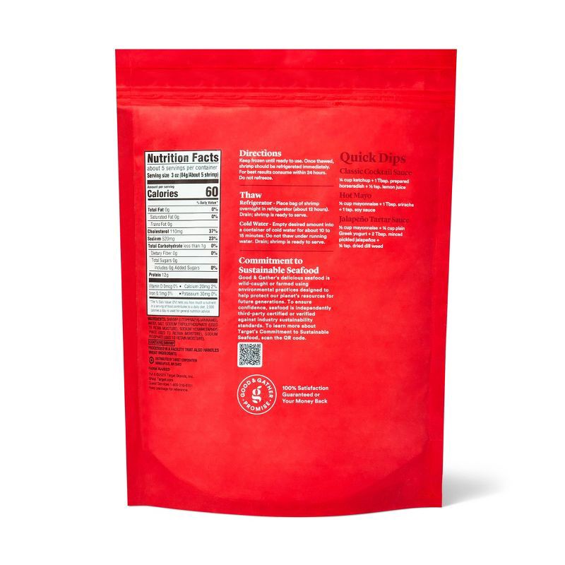 slide 2 of 4, Jumbo Tail On Peeled & Deveined Cooked Shrimp - Frozen - 26-30ct/16oz - Good & Gather™, 26 ct; 30 ct, 16 oz