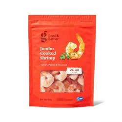 Jumbo Tail On Peeled & Deveined Cooked Shrimp - Frozen - 26-30ct/16oz - Good & Gather™