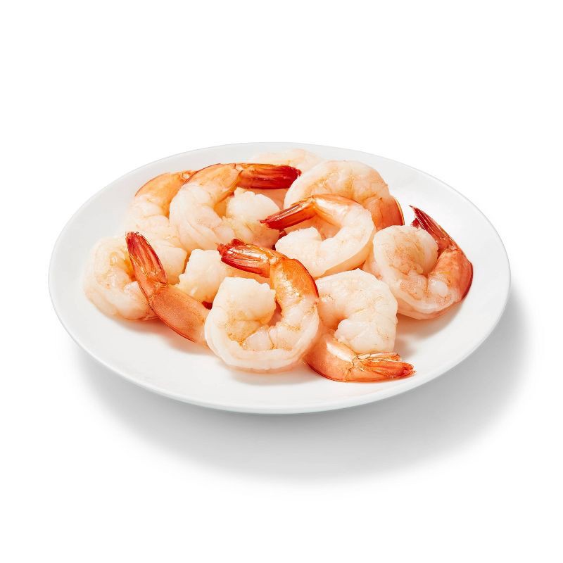 slide 2 of 4, Large Tail On Peeled & Deveined Cooked Shrimp - Frozen - 41-50ct per lb/16oz - Good & Gather™, 41 ct; 50 ct, 16 oz