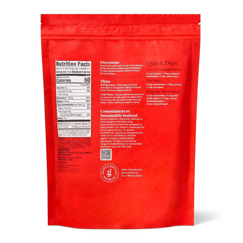 slide 2 of 4, Large Tail On Peeled & Deveined Cooked Shrimp - Frozen - 41-50ct per lb/16oz - Good & Gather™, 41 ct; 50 ct, 16 oz