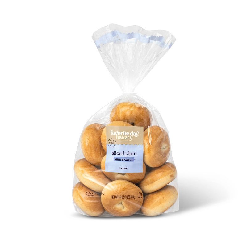 slide 1 of 3, Plain Sliced Mini Bagels - 16oz/12ct - Favorite Day™, 12 ct; 16 oz