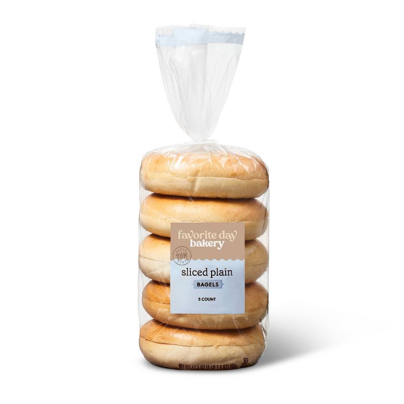 slide 1 of 3, Sliced Plain Bagels - 17.5oz/5ct - Favorite Day™, 5 ct; 17.5 oz