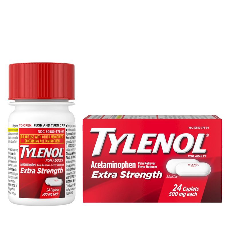 slide 2 of 9, Tylenol Extra Strength Pain Reliever and Fever Reducer Caplets - Acetaminophen - 24ct, 24 ct