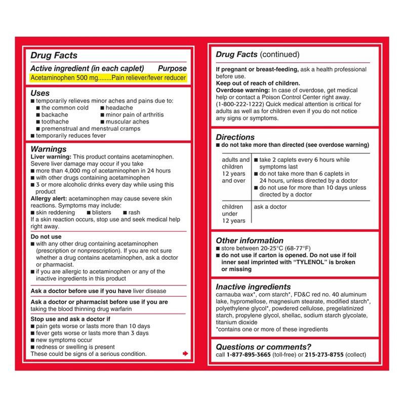 slide 2 of 6, Tylenol Extra Strength Pain Reliever and Fever Reducer Caplets - Acetaminophen - 100ct, 100 ct