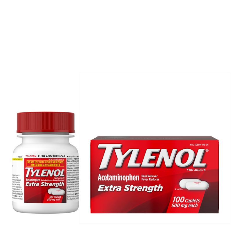 slide 2 of 12, Tylenol Extra Strength Pain Reliever and Fever Reducer Caplets - Acetaminophen - 100ct, 100 ct