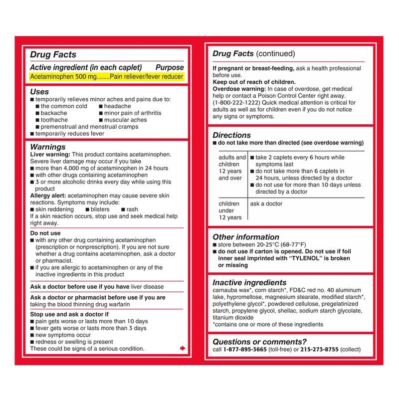 slide 7 of 12, Tylenol Extra Strength Pain Reliever and Fever Reducer Caplets - Acetaminophen - 100ct, 100 ct