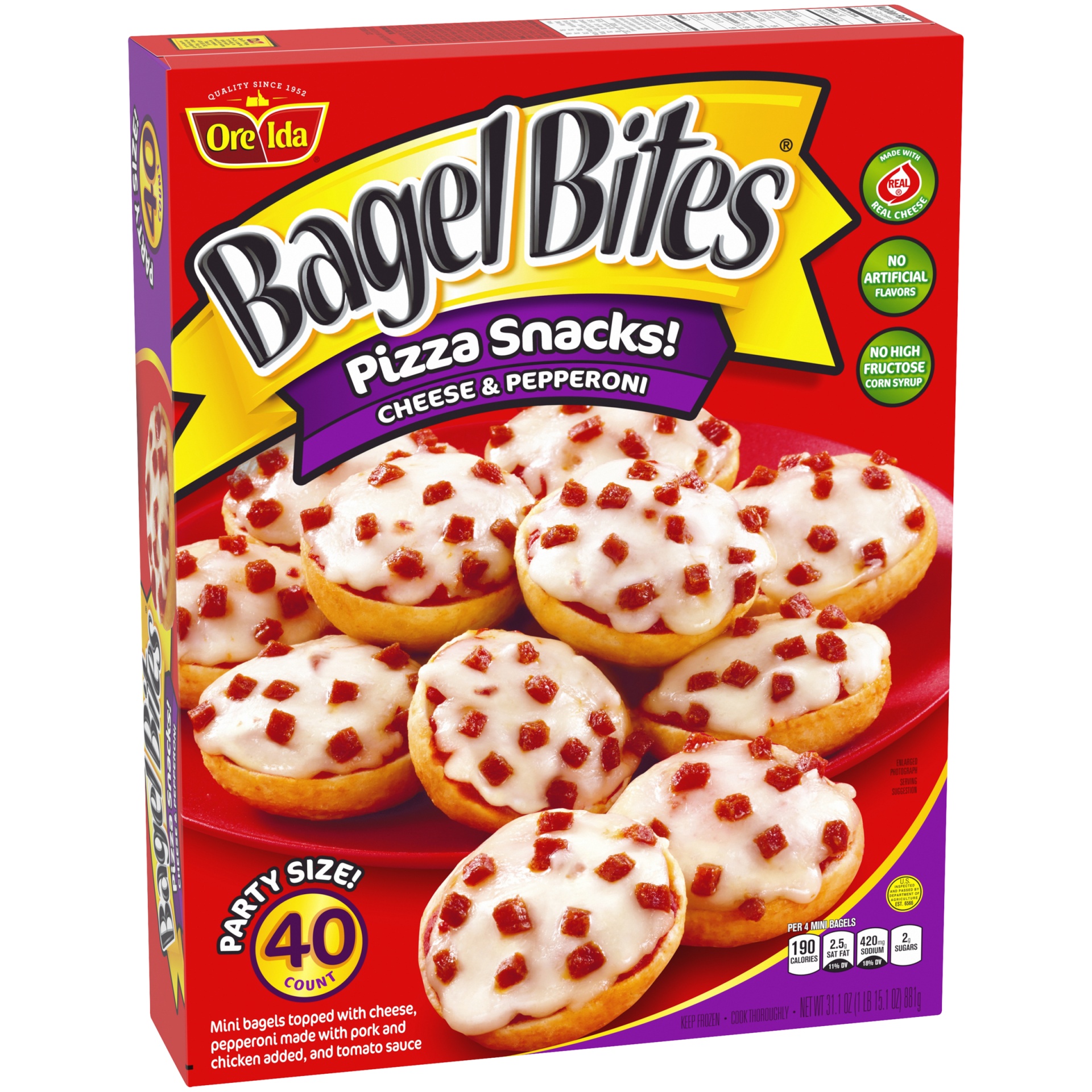 slide 2 of 6, Bagel Bites Cheese & Pepperoni Mini Pizza Bagel Frozen Snacks, 40 ct Box, 31.1 oz; 40 ct