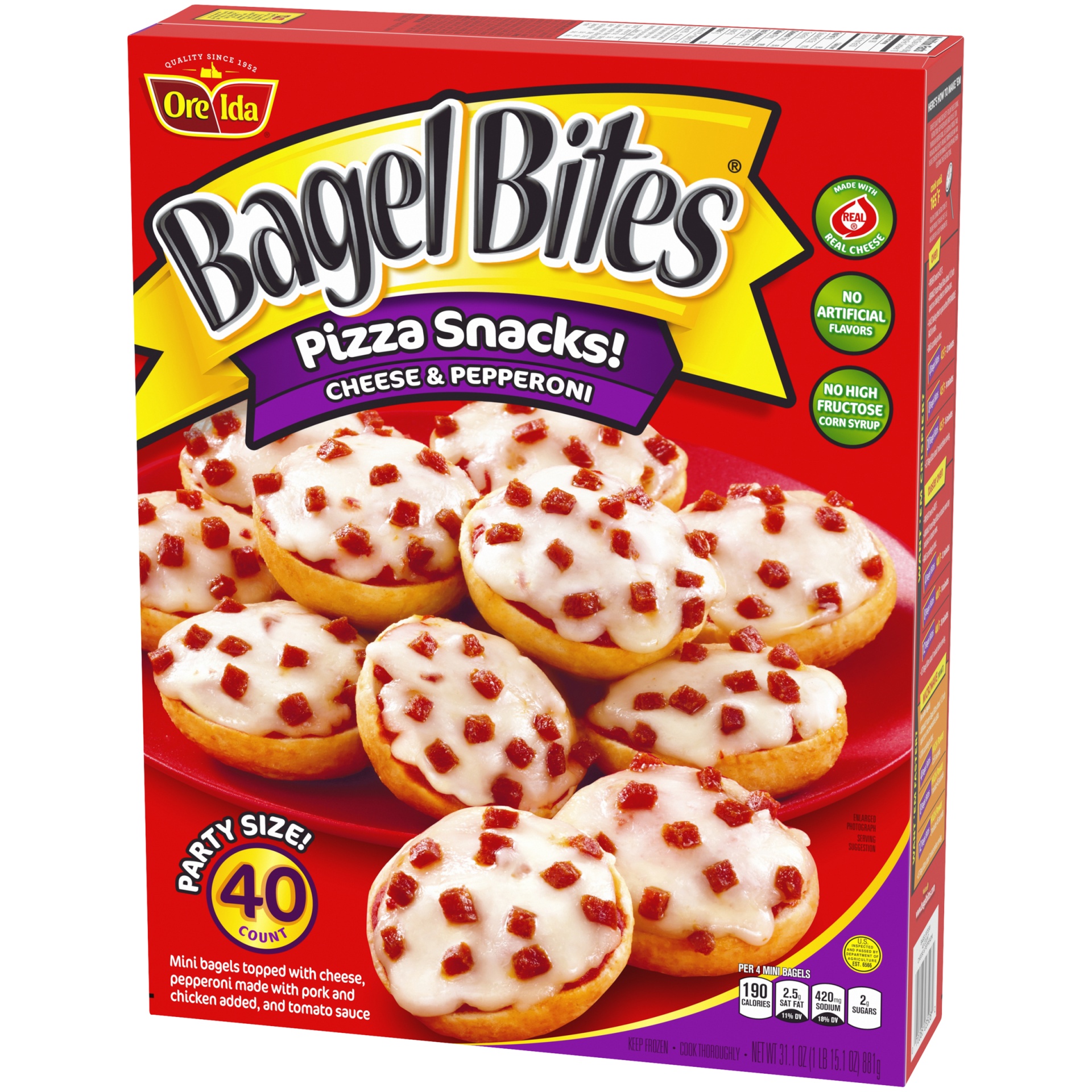 slide 3 of 6, Bagel Bites Cheese & Pepperoni Mini Pizza Bagel Frozen Snacks, 40 ct Box, 31.1 oz; 40 ct