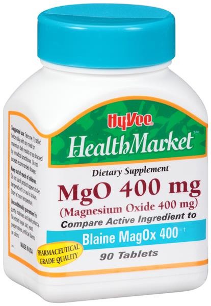 slide 1 of 1, Hy-Vee HealthMarket Mgo Magnesium Oxide, 90 ct; 400 mg