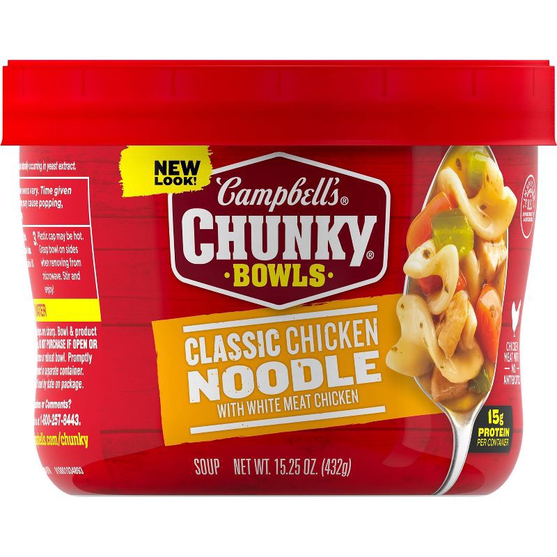 slide 9 of 12, Campbell's Chunky Classic Chicken Noodle Soup Microwaveable Bowl - 15.25oz, 15.25 oz