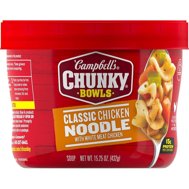 slide 10 of 14, Campbell's Chunky Classic Chicken Noodle Soup Microwaveable Bowl - 15.25oz, 15.25 oz