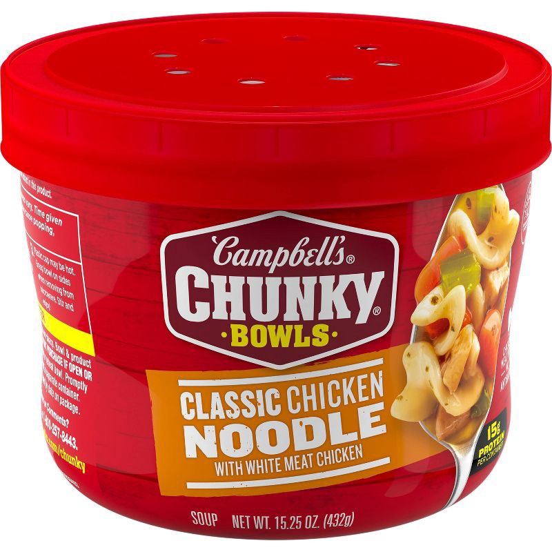 slide 1 of 12, Campbell's Chunky Classic Chicken Noodle Soup Microwaveable Bowl - 15.25oz, 15.25 oz