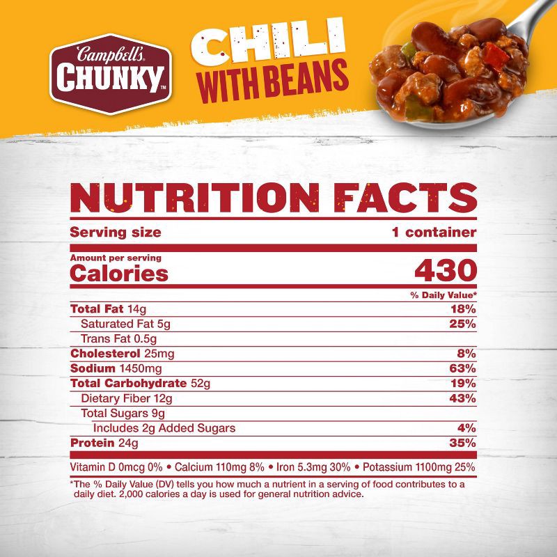 slide 5 of 10, Campbell's Chunky Chili with Beans Microwaveable Bowl - 15.25oz, 15.25 oz