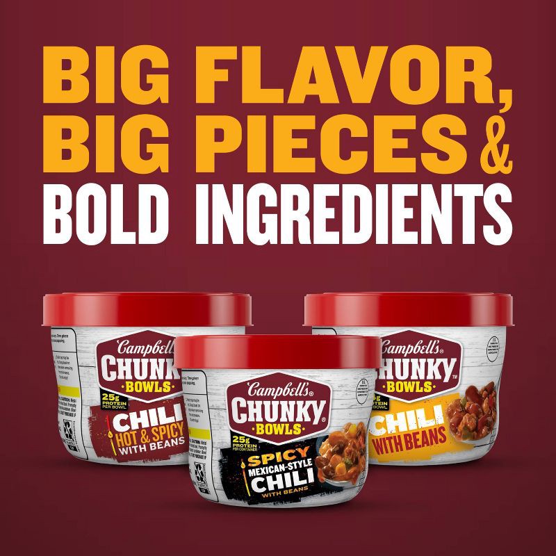 slide 7 of 10, Campbell's Chunky Chili with Beans Microwaveable Bowl - 15.25oz, 15.25 oz