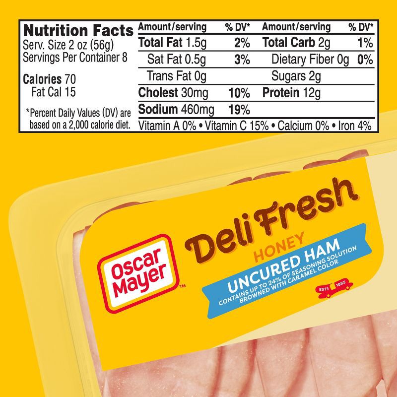 slide 7 of 10, Oscar Mayer Deli Fresh Honey Uncured Ham Sliced Lunch Meat Family Size - 16oz, 16 oz