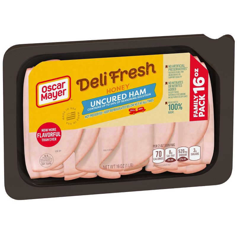 slide 9 of 10, Oscar Mayer Deli Fresh Honey Uncured Ham Sliced Lunch Meat Family Size - 16oz, 16 oz