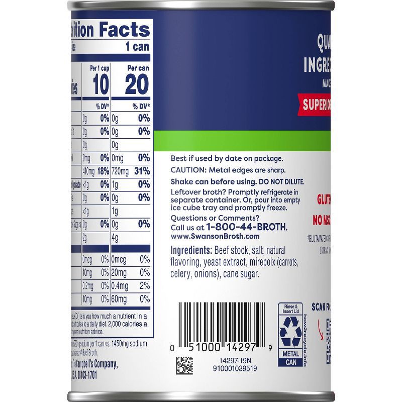 slide 6 of 7, Swanson 100% Natural Gluten Free 50% Less Sodium Beef Broth - 14.5oz, 14.5 oz