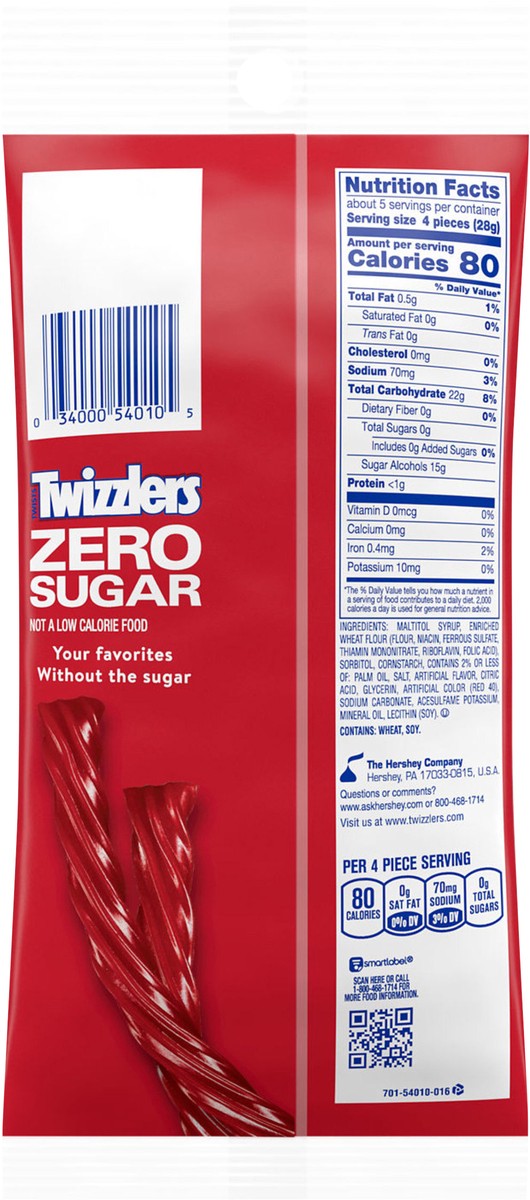 slide 2 of 3, Twizzlers Zero Sugar Twists Strawberry Flavored Licorice Style, Candy Bag, 5 oz, 5 oz