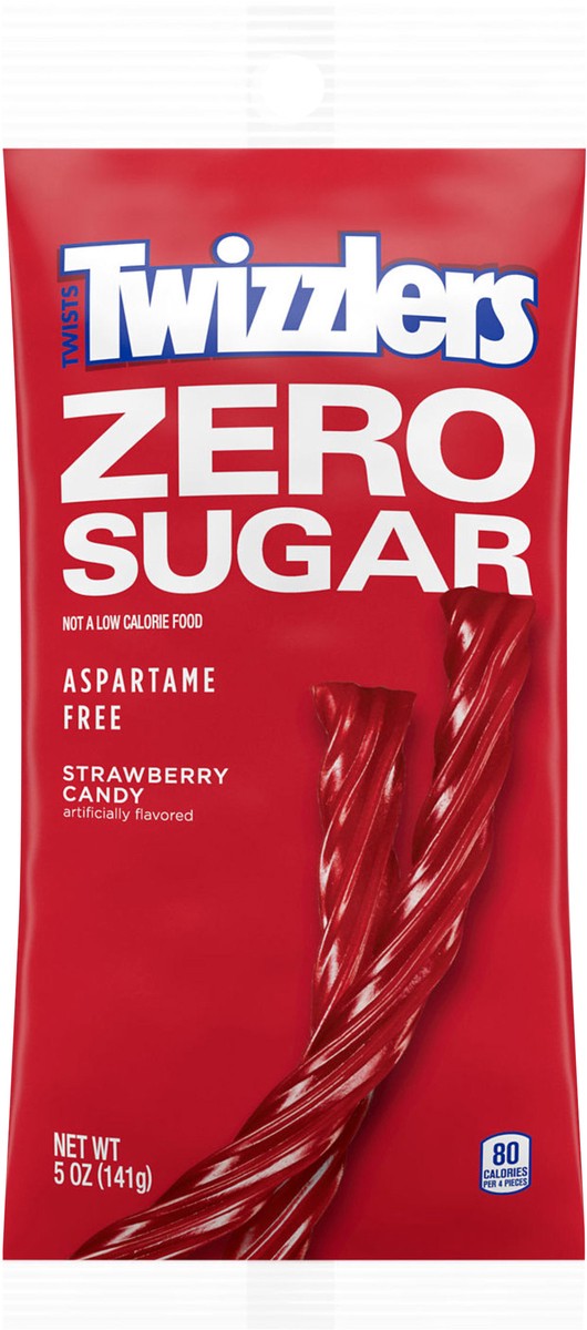 slide 3 of 3, Twizzlers Zero Sugar Twists Strawberry Flavored Licorice Style, Candy Bag, 5 oz, 5 oz