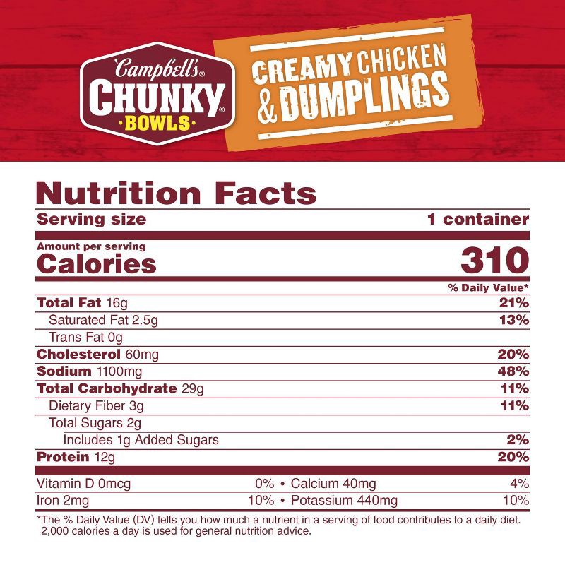 slide 8 of 13, Campbell's Chunky Creamy Chicken & Dumplings Soup Microwaveable Bowl - 15.25oz, 15.25 oz