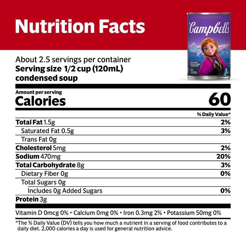 slide 7 of 10, Campbell's Condensed Disney's Frozen Chicken & Pasta Shapes Soup - 10.5oz, 10.5 oz