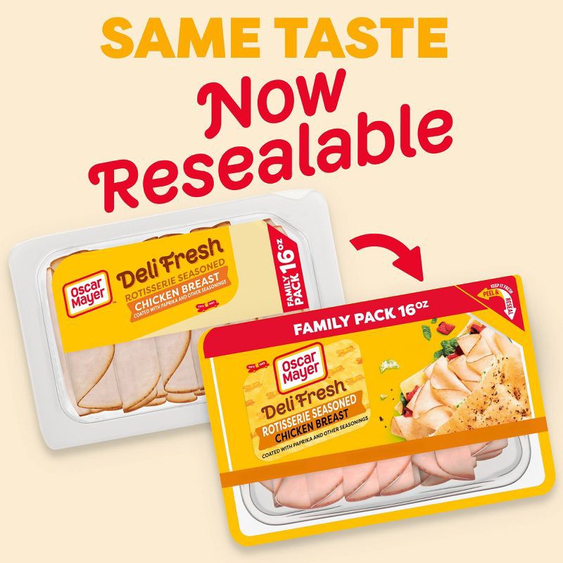 slide 3 of 9, Oscar Mayer Deli Fresh Rotisserie Seasoned Chicken Breast Sliced Lunch Meat Family Size - 16oz, 16 oz