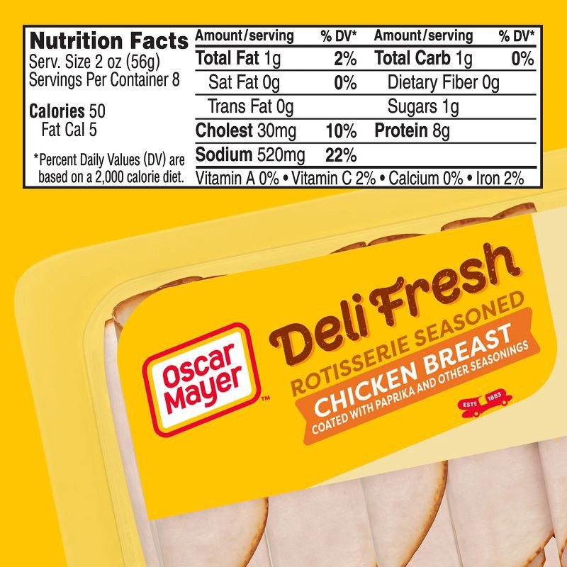 slide 7 of 9, Oscar Mayer Deli Fresh Rotisserie Seasoned Chicken Breast Sliced Lunch Meat Family Size - 16oz, 16 oz