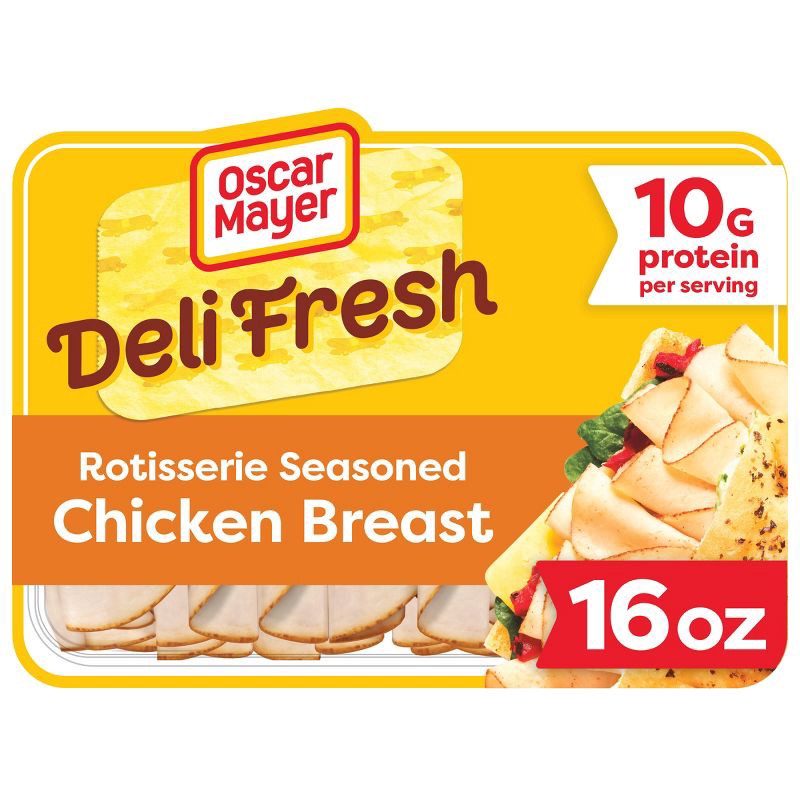 slide 1 of 9, Oscar Mayer Deli Fresh Rotisserie Seasoned Chicken Breast Sliced Lunch Meat Family Size - 16oz, 16 oz
