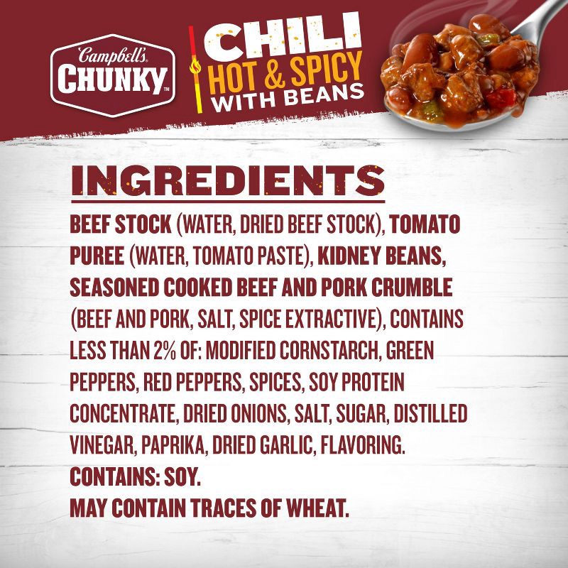slide 6 of 9, Campbell's Chunky Hot & Spicy Beef & Bean Firehouse Chili - 19oz, 19 oz