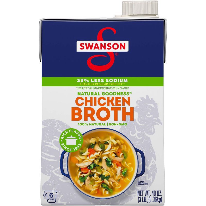 slide 15 of 17, Swanson Natural Goodness Gluten Free 33% Less Sodium Chicken Broth - 48oz, 48 oz
