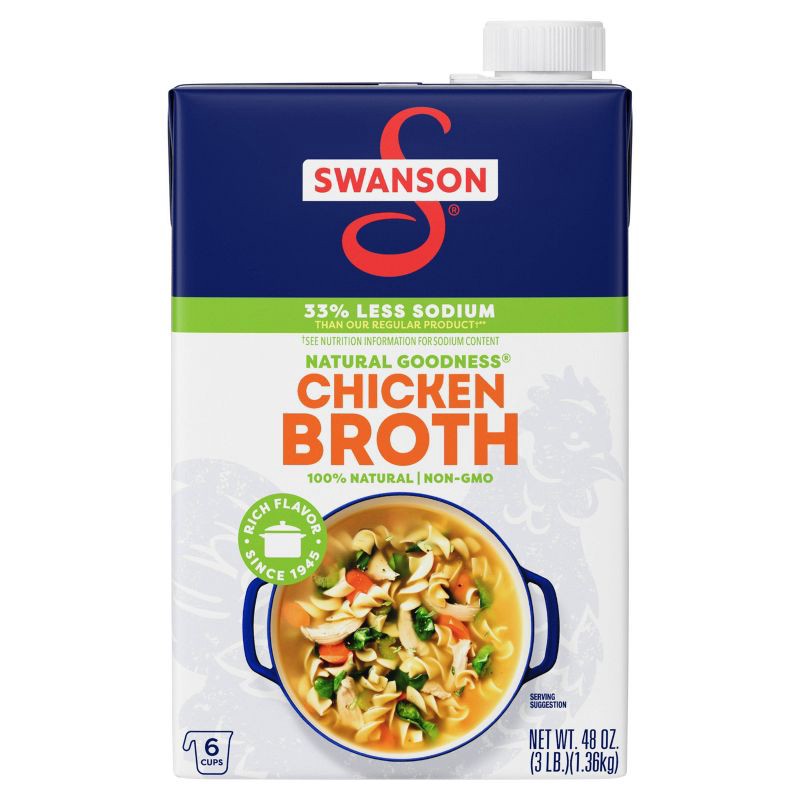 slide 11 of 17, Swanson Natural Goodness Gluten Free 33% Less Sodium Chicken Broth - 48oz, 48 oz
