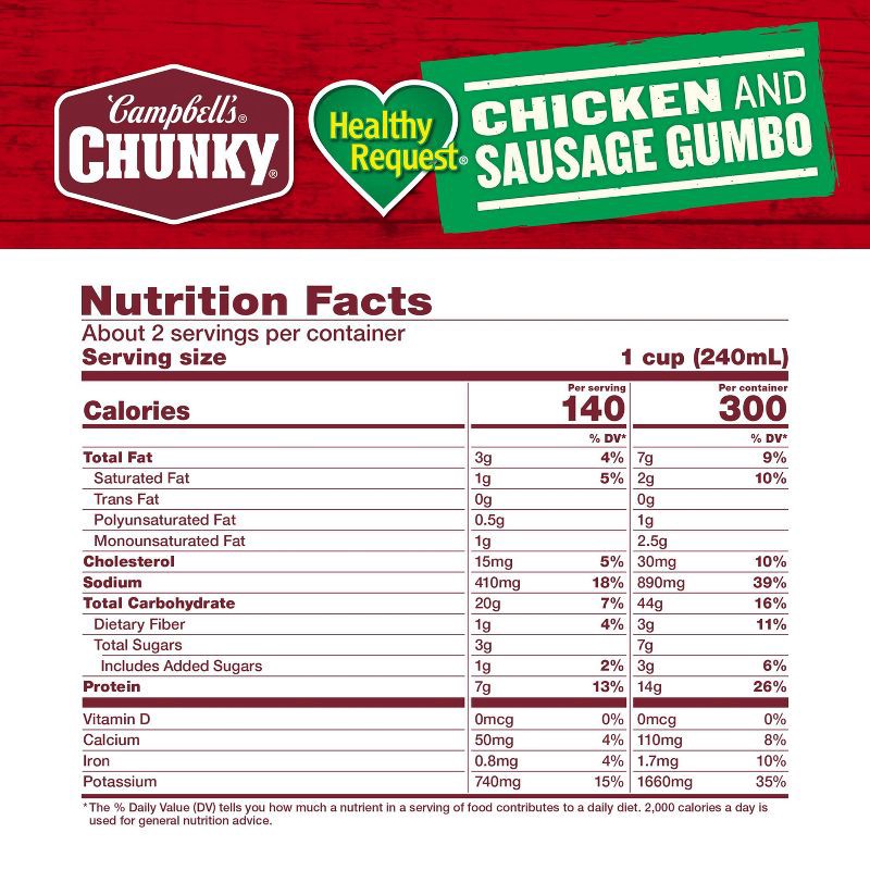 slide 8 of 14, Campbell's Chunky Healthy Request Grilled Chicken & Sausage Gumbo Soup - 18.8oz, 18.8 oz