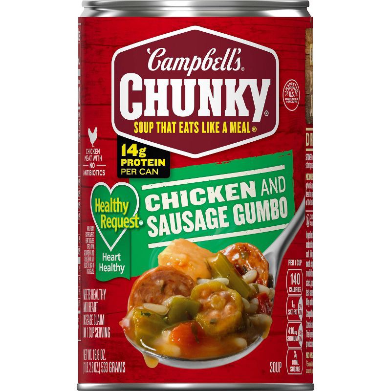 slide 11 of 14, Campbell's Chunky Healthy Request Grilled Chicken & Sausage Gumbo Soup - 18.8oz, 18.8 oz