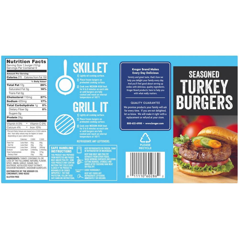 slide 4 of 6, Kroger 85% Lean Frozen Turkey Burgers, 6 ct