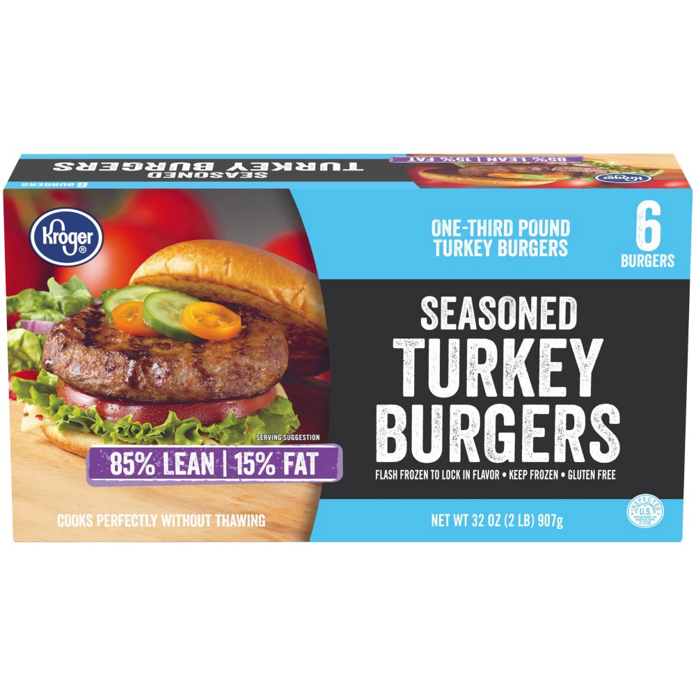 slide 1 of 6, Kroger 85% Lean Frozen Turkey Burgers, 6 ct