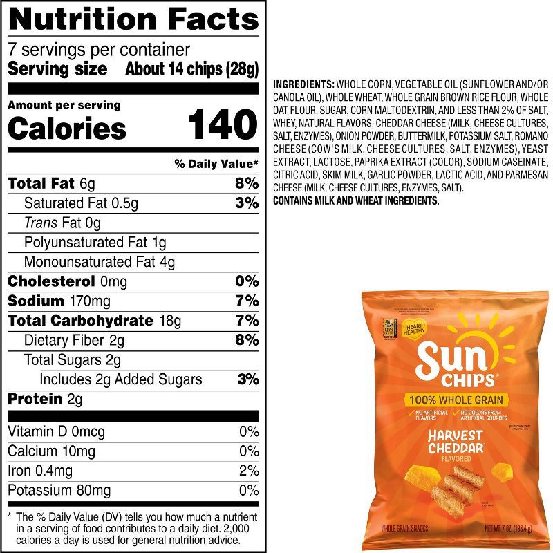 slide 7 of 7, SunChips Harvest Cheddar Flavored Wholegrain Snacks - 7oz, 7 oz