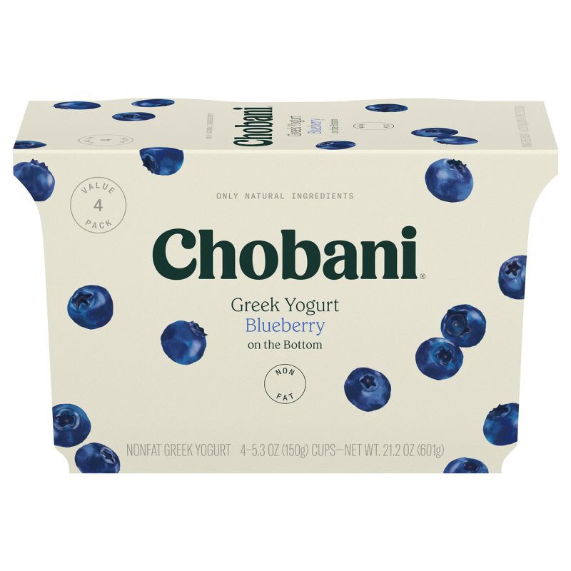 slide 1 of 7, Chobani Blueberry on the Bottom Nonfat Greek Yogurt - 4ct/5.3oz Cups, 4 ct; 5.3 oz